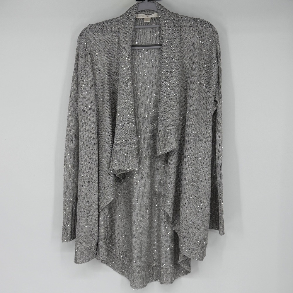 Boston Proper‎ Silver Sequin Open Front Knit Cardigan Sweater Small Glam Party